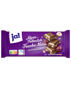 Ja! Chocolat au lait Alpen aux raisins et aux noix 100 g