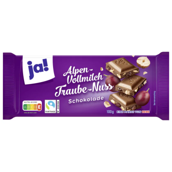 Ja! Chocolat au lait Alpen aux raisins et aux noix 100 g